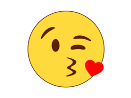 Yellow happy face flat icon winking with puckered lips blowing a kiss png