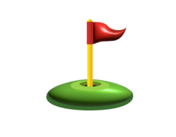 3D red triangular golf flag and hole icon with green field png