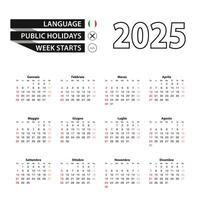 2025 calendar in Italian language, week starts from Sunday. vector