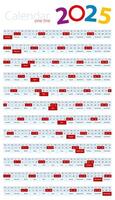 One line calendar for 2025 year. vector