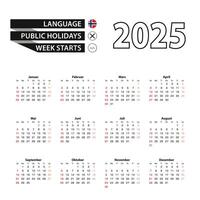 2025 calendar in Norwegian language, week starts from Sunday. vector