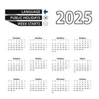 2025 calendar in Finnish language, week starts from Sunday. vector