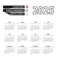 2025 calendar in Danish language, week starts from Sunday. vector
