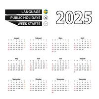 2025 calendar in Swedish language, week starts from Sunday. vector