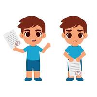 Flat illustration expression of children getting satisfactory grades and children getting bad grades, returning to school vector