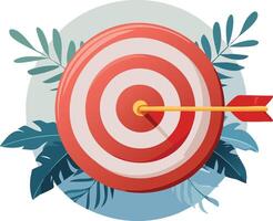 A red dart in the center of a target with leaves vector