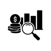 Financial analysis icon with money, bar chart and magnifying glass vector