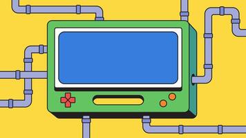 Retro game console with pipe connect to console cartoon illustration vector