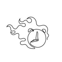 a black and white drawing of a clock with a flame coming out of it vector