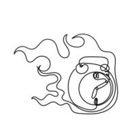 continuous line drawing of a clock with a fire vector
