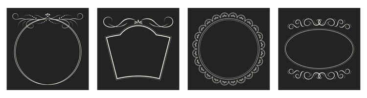 Set of decorative vintage white frame or border with copy space. Templates for covers, invitations, menu. layout on black backgrounds vector