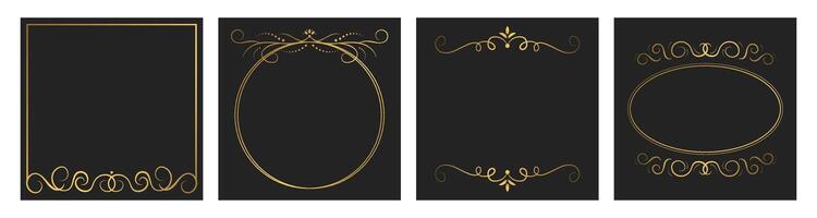 Set of decorative vintage frame or border with copy space. Luxury templates for covers, invitations, menu. Gold layouts on black backgrounds vector