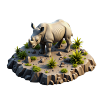A rhino is standing on a rock in the middle of the desert png