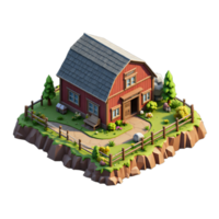 A small farm with a red barn and a fence png