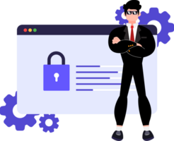 uma homem dentro uma terno em pé Próximo para uma computador com uma cadeado png