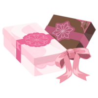 A pink box with a bow and a pink ribbon png