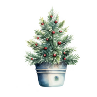 A potted Christmas tree with red berries adorns the scene png
