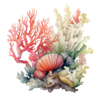 A colorful coral reef with a variety of different types of corals png