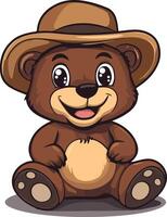 Cute brown sitting with cap and happy vector