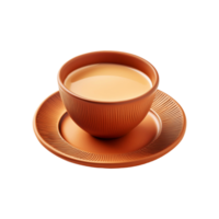 Beautiful earthen cup and plate of milk tea on transparent background png