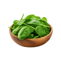 Spinach vegetable in a wooden bowl on transparent background png