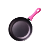 Top view of pink handle fry pan on transparent background png