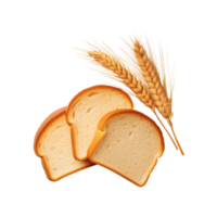 Top view of bread slices with fresh wheat branch on transparent background png