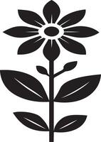 Blooming Flower and its stem with leaves Design Silhouette Art Illustration On A White Background vector