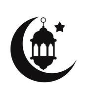 Silhouette crescent with lantern. Moon and stars icon flat design. Muslim shape Isolated on white Background. vector