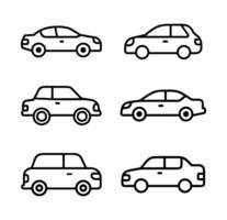 Set of line silhouette car icon illustration. car silhouette on white background. Vehicle icons set side and front view. vector