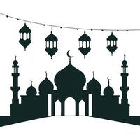 Silhouette of black mosque with lantern icon. Black mosque icon on white background. vector