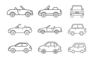 Set of line silhouette car icon illustration. car silhouette on white background. Vehicle icons set side and front view. vector