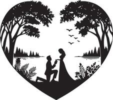 Romantic Valentines Proposal with Heart Shape at Sunset vector