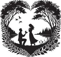 Valentines Day Proposal with Heart Shape and Sunset View vector