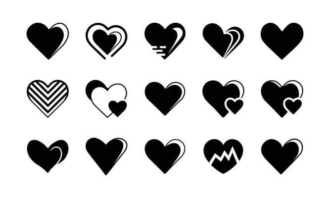 Collection of Various Heart Shapes in Solid Black