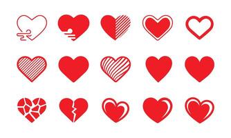 Collection of Red Heart Icons Showing Various Emotions vector