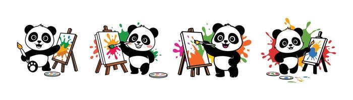 Adorable Pandas Painting with Splashes of Color vector