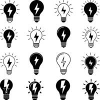 Lightning in light bulb icon Silhouette. Light bulb symbol with a lightning bolt inside. illustration. vector