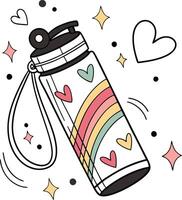 Water bottle with rainbow and hearts vector