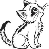 A cartoon kitten sitting on the ground coloring page vector