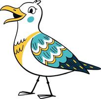 A cartoon seagull with a blue and yellow beak vector