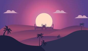 Islamic mosque in the desert with palm trees vector