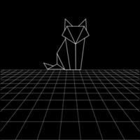 Fox polygonal lines on the Synthwave vaporwave, perspective grids, wireframe landscape background, laser grid in deep space vector