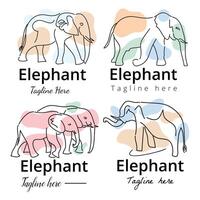 Four Elephant line art abstract shaped logo template set illustration with dummy text on white background. vector