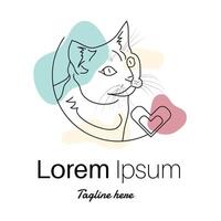Cat logo line art abstract illustration with dummy text on white background. vector