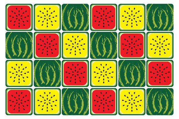 Illustration, Red and yellow watermelon on white background.
