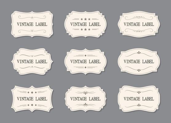 Ornamental vintage label frames. Old ornate labels, decorative vintage frame and retro badge
