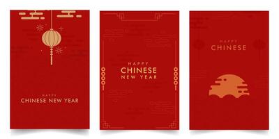 Set minimalist Chinese design template background in red and gold color. For Banner, Poster, Social Media, Promotion vector