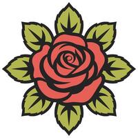 A rose with leaves on it is shown in this illustration vector