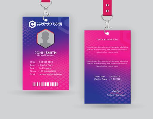 Employee Id Card Template Gradient Blue and Red design, Business Identity Card Template